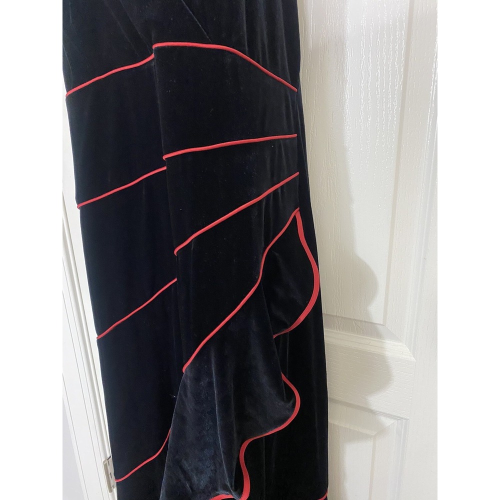 Vintage Niki Livas Dress 14W Black Red Velvet Whimsigoth Halter HOCO Vamp Formal - Picture 3 of 16